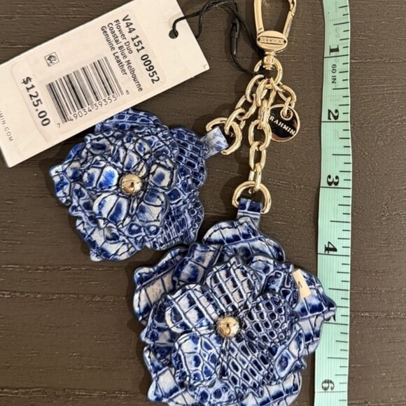 NWT $125 BRAHMIN FLOWER DUO COASTAL BLUE Leather Charm Key Fob - Picture 5 of 6